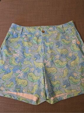 Simply Southern Blue Bermuda Shorts with Mint Whale Pattern